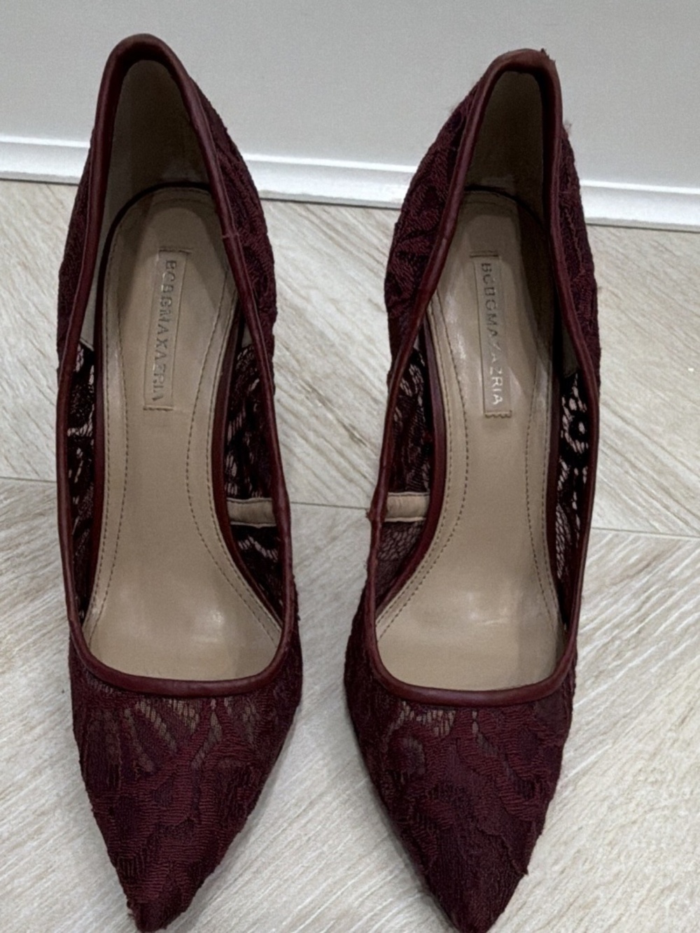 BCBGeneration Women's Burgundy Lace Floral Pointed Toe Stiletto Pump Heels 9.5 M
